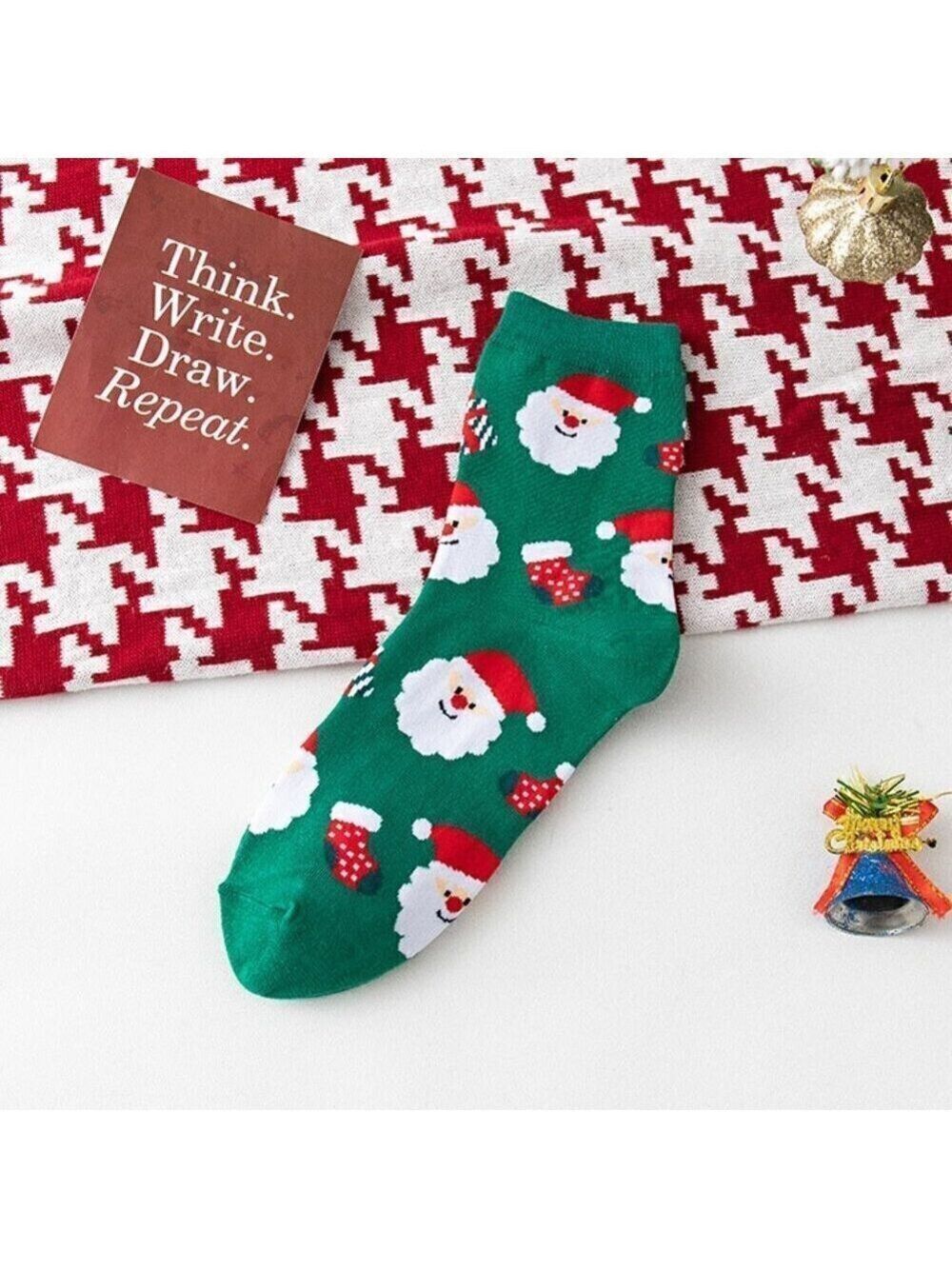 Christmas Santa and Stocking theme Women's Nylon Cotton Jacquard Crew Socks